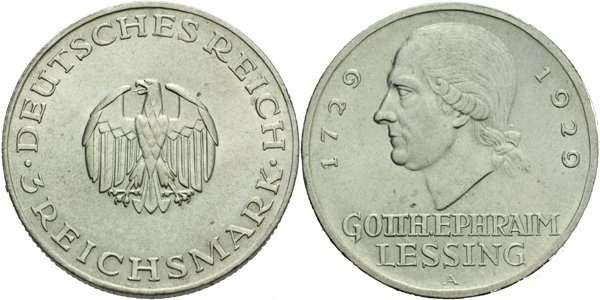Výmar, 3 Marka 1929 A - Lessing