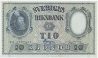 Švédsko, 10 Kronor 1959, modrý číslovač, P.43g