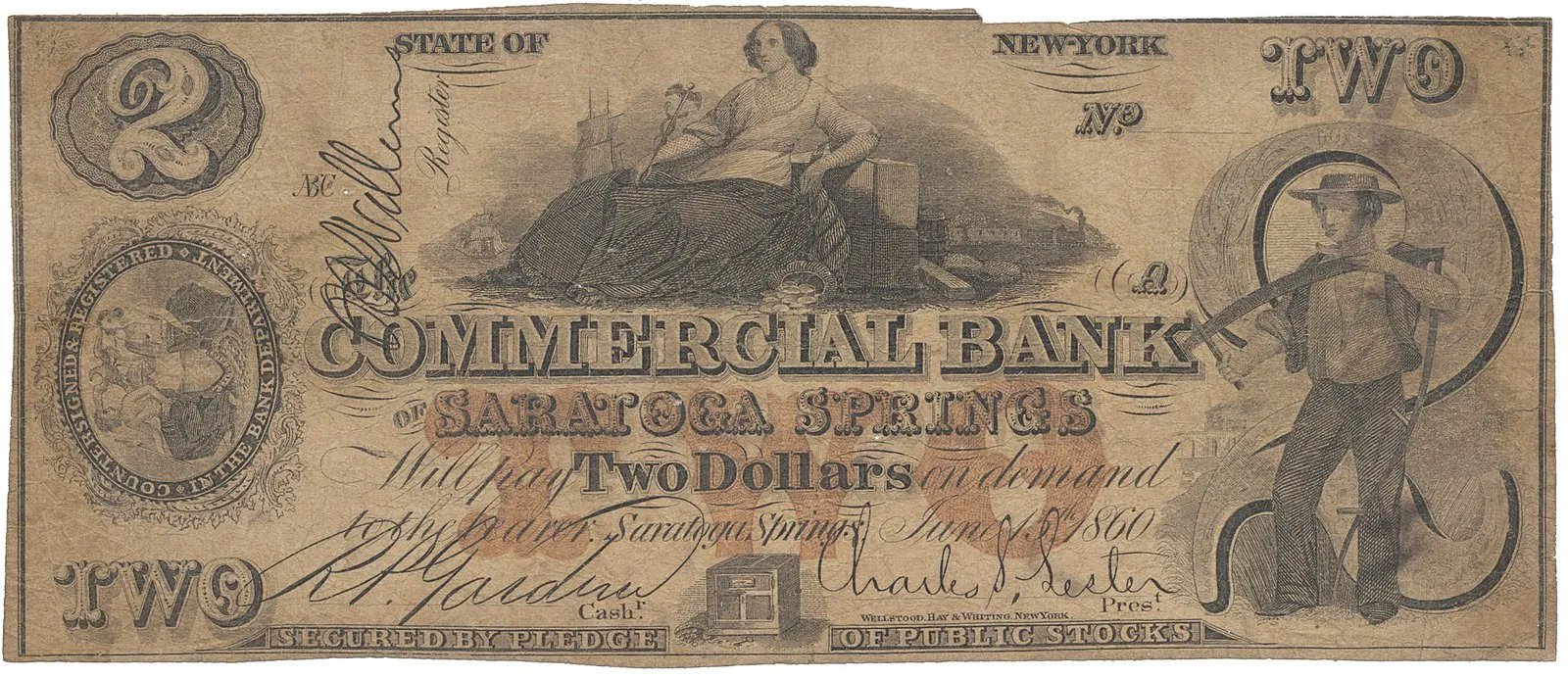 USA, New York, Saratoga Springs, The Commercial Bank of Saratoga Springs, 2 Dollars 15. 6. 1860