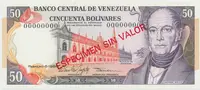 Venezuela, 50 Bolivares 1998, anulát - ESPECIMEN SIN VALOR, P.65fs