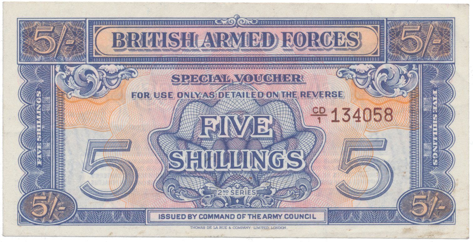Velká Británie, 5 Shillings (1948), BAF - vojenské vydání, vodotisk, P.M20c