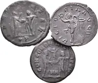 Antoninian, Rv: IOVI CONSER, stojící Aurelian vlevo přijímá — 2
