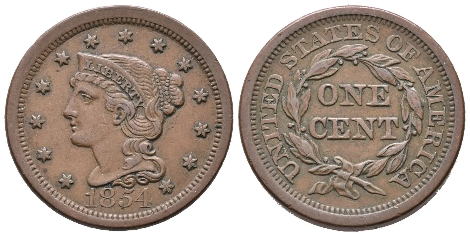 1 Cent 1854, KM.67, pěkná zachovalost, patina, drobné rysky — 1