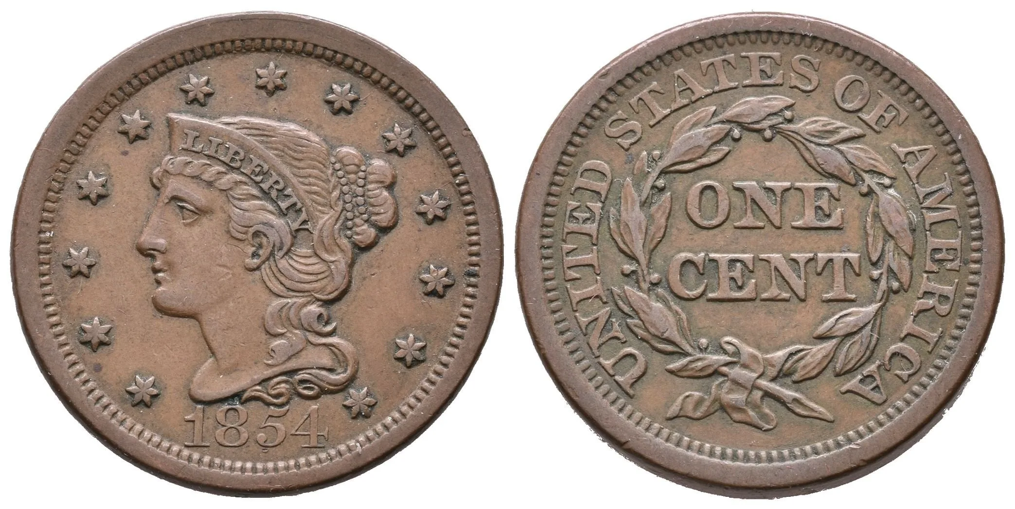 1 Cent 1854, KM.67, pěkná zachovalost, patina, drobné rysky — 1