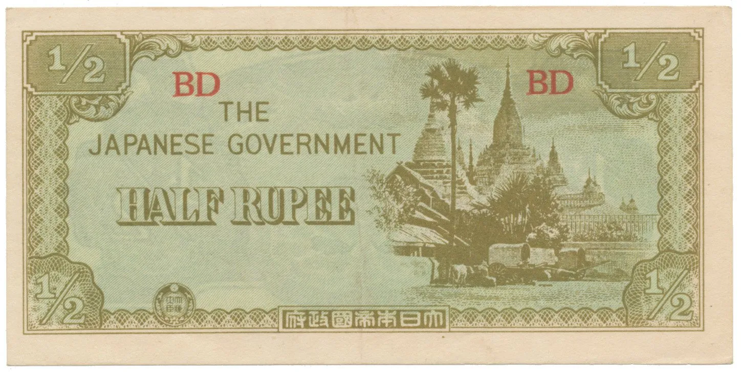 Barma - japonská okupace, 1/2 Rupee (1942), P.13b