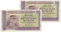 50 Koruna b.d. (1945), série MD, Hej.73a, 2 kusy