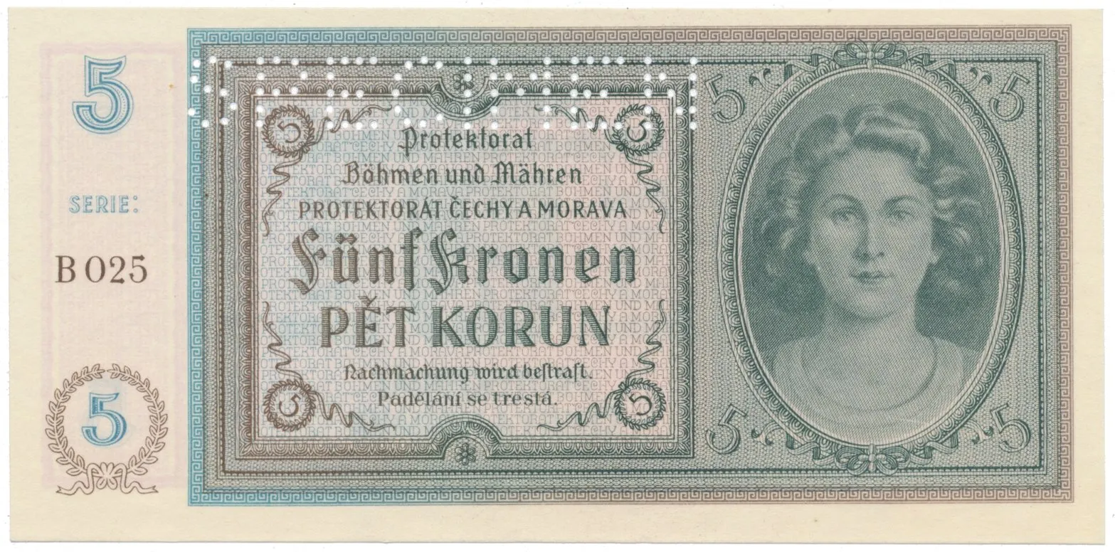 5 Koruna b.d. (1940), série B, SPECIMEN, Hej.31a.S1