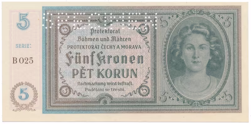 5 Koruna b.d. (1940), série B, SPECIMEN, Hej.31a.S1