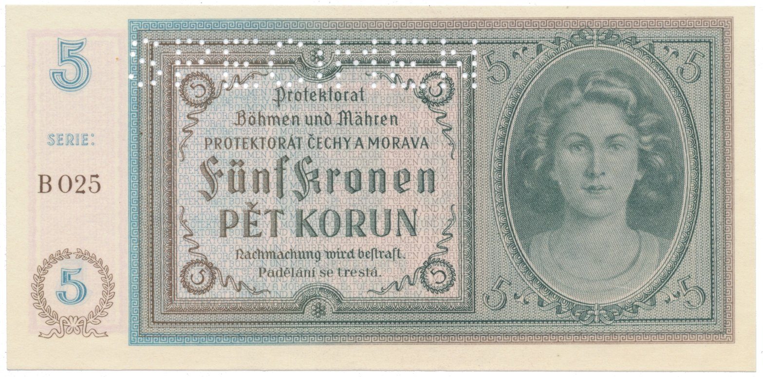 5 Koruna b.d. (1940), série B, SPECIMEN, Hej.31a.S1