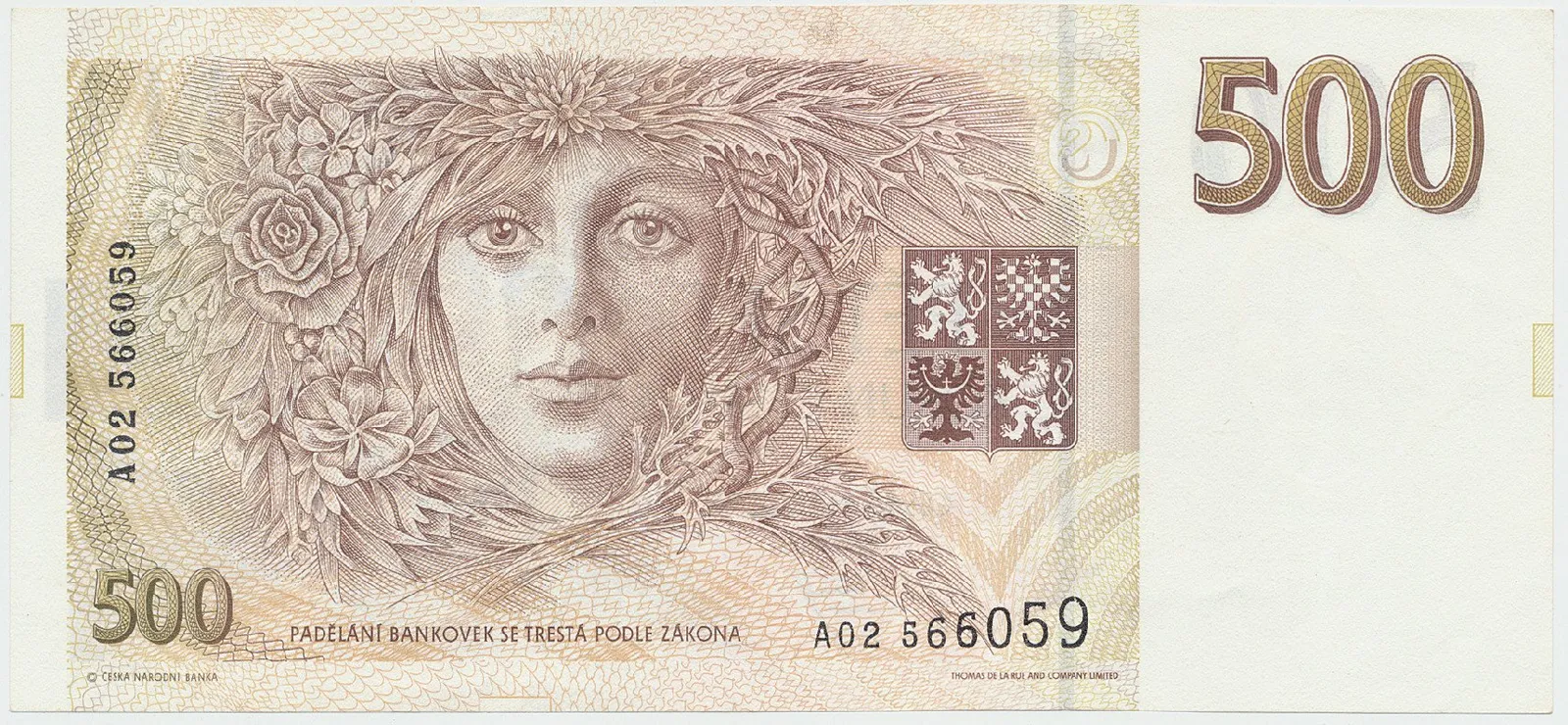 Česká republika, 500 Koruna 1993, série A, tisk Anglie, Hej..CZ10a1