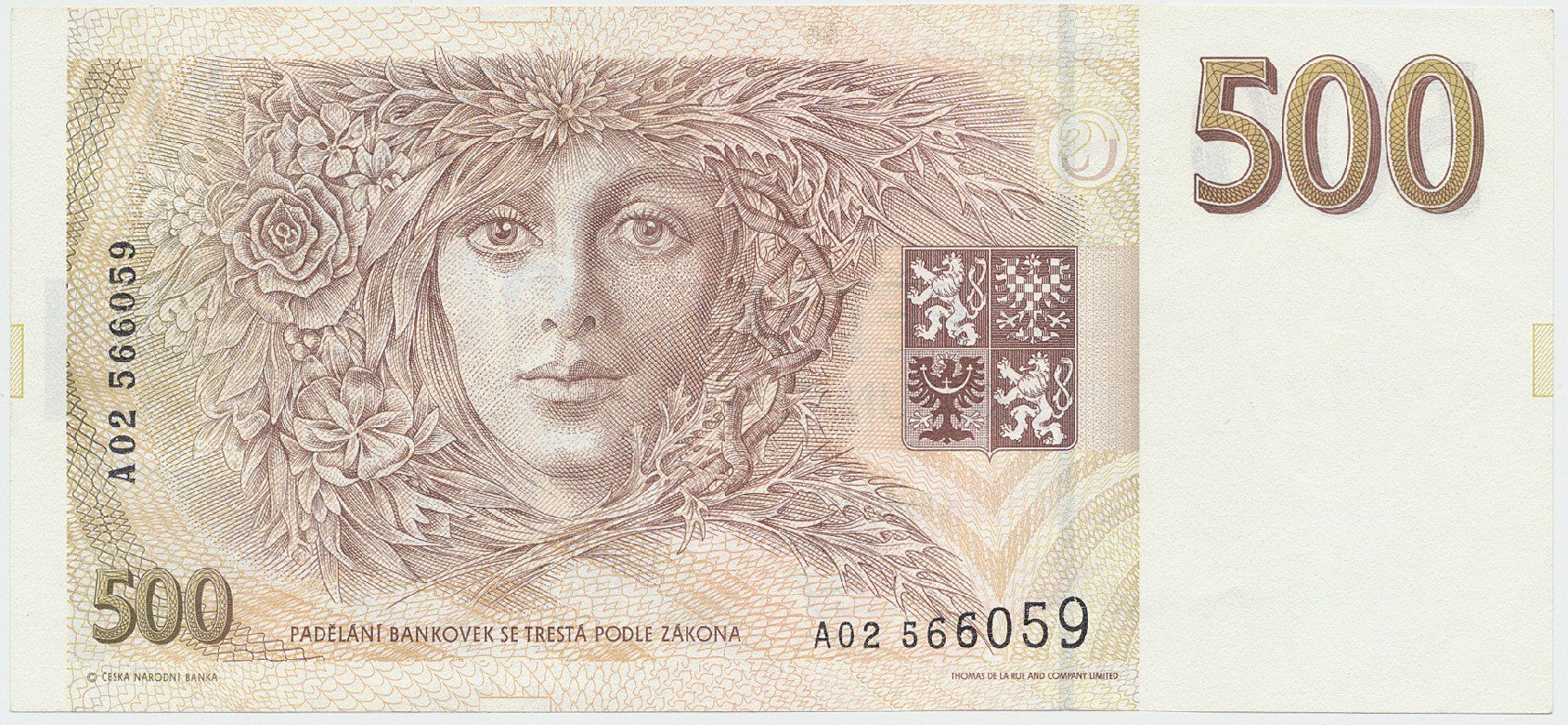 Česká republika, 500 Koruna 1993, série A, tisk Anglie, Hej..CZ10a1
