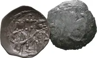 AE Trachy, Stojící postava Cara a manželky Theodory / Carský monogram, — 1