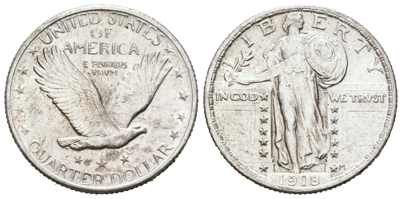 1/4 Dollar 1918, KM.145, pěkná zachovalost, patina, zbytky lesku, rysky — 1