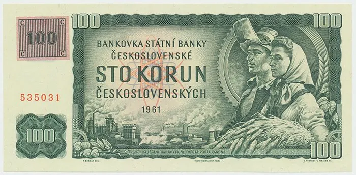 Česká republika, 100 Koruna 1961 + kolek (1993), II. vydání, série G, Hej.CZ4bG