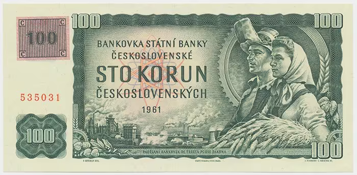 Česká republika, 100 Koruna 1961 + kolek (1993), II. vydání, série G, Hej.CZ4bG
