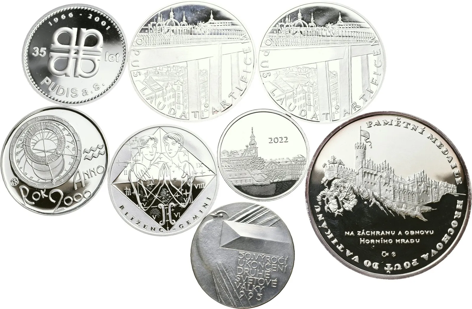 Soubor stříbrných medailí 1995 - 2022. Různé motivy - firma PUDIS, — 1