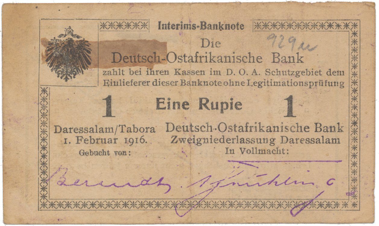 Německá Východní Afrika, 1 Rupie 1. 2. 1916, série T3, R.929u