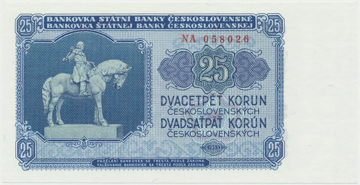 Československo, 25 Koruna 1953, tisk Praha, série NA, Hej.93b