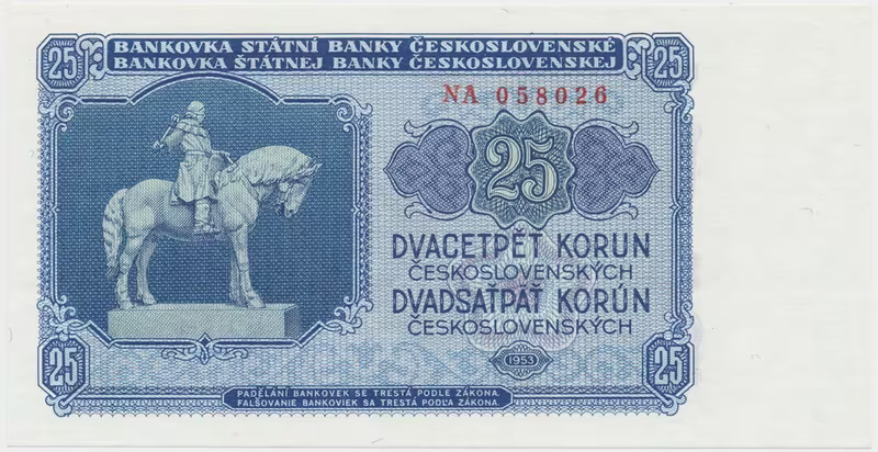 Československo, 25 Koruna 1953, tisk Praha, série NA, Hej.93b