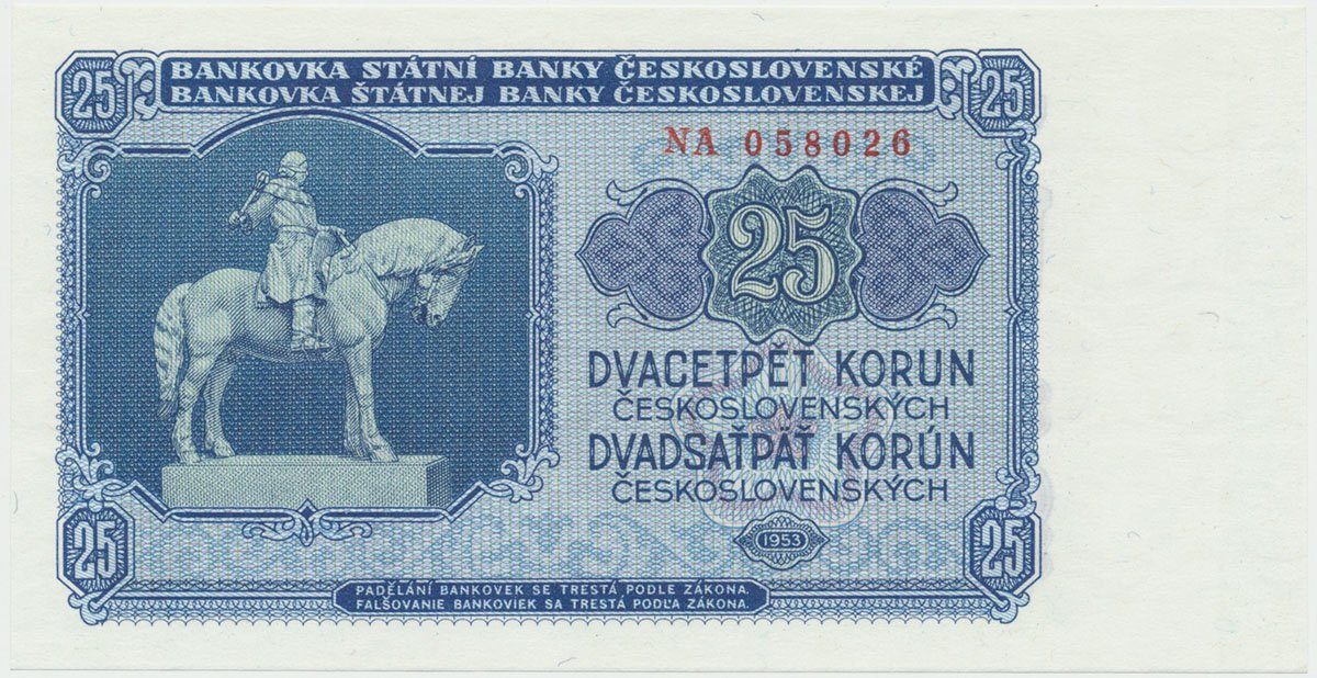 Československo, 25 Koruna 1953, tisk Praha, série NA, Hej.93b