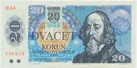 20 Koruna / 1988, kolkovaná 1993, série H 34, bankovní vzor, Hej.SK001aH.V1