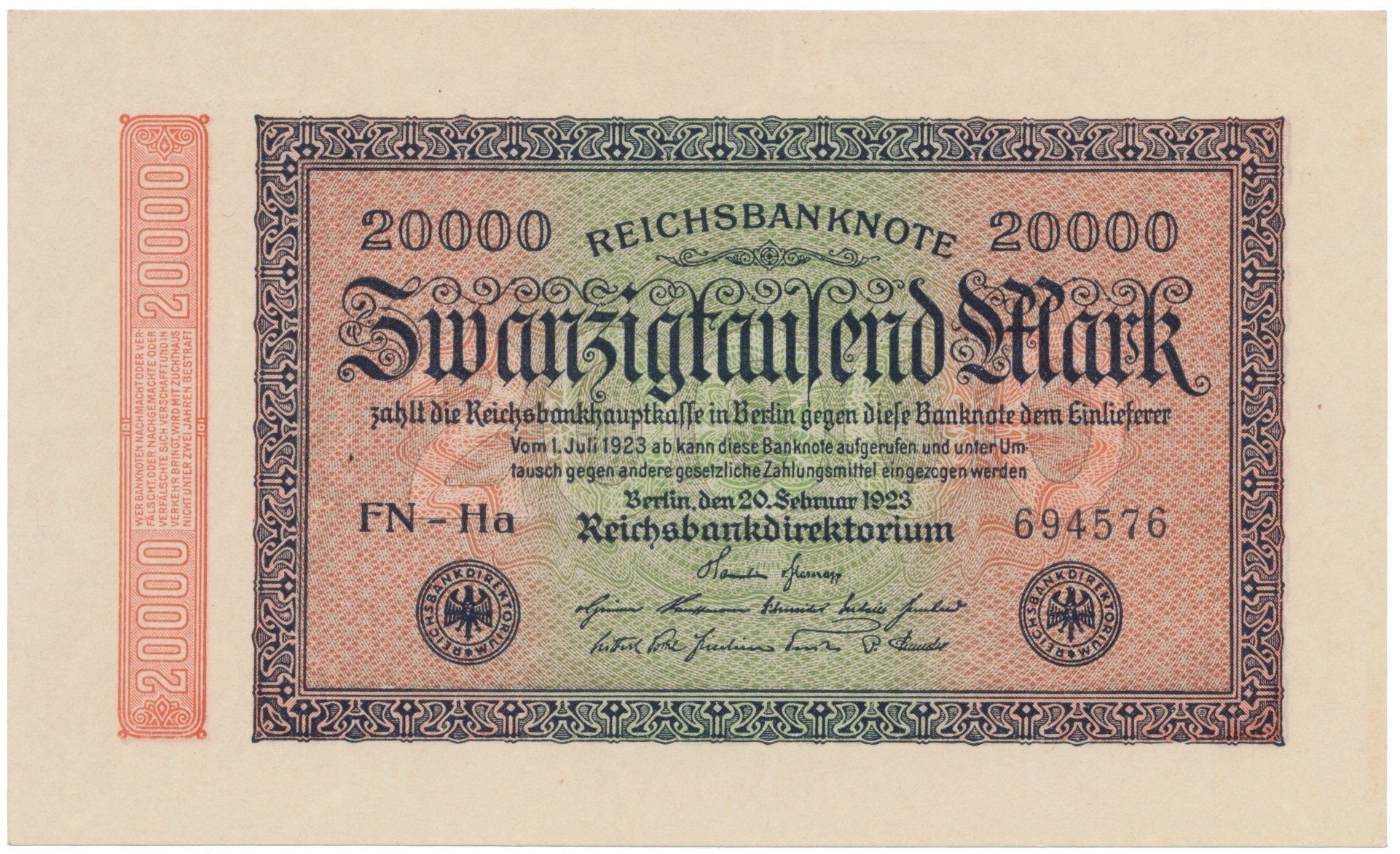 Německo, 20000 Mark 1923, Ro.84j