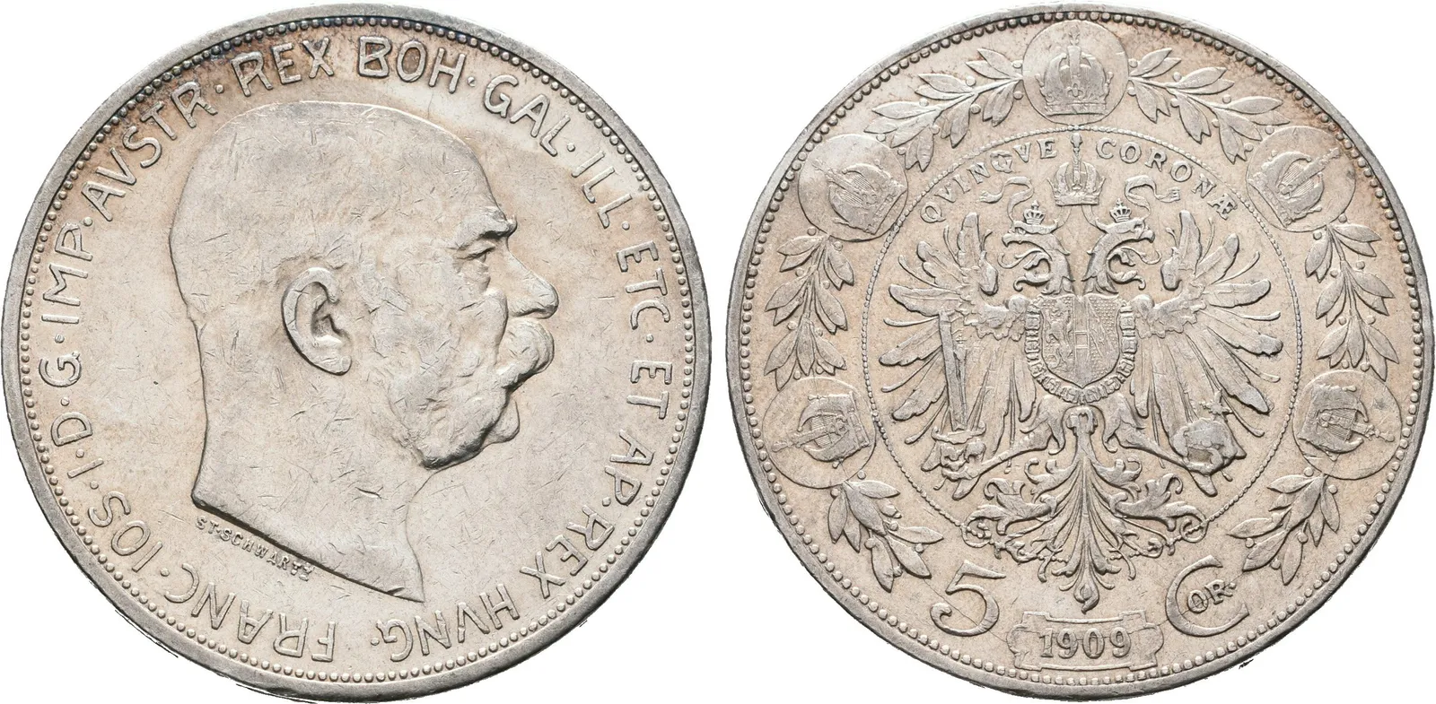 5 Koruna 1909 Schwartz