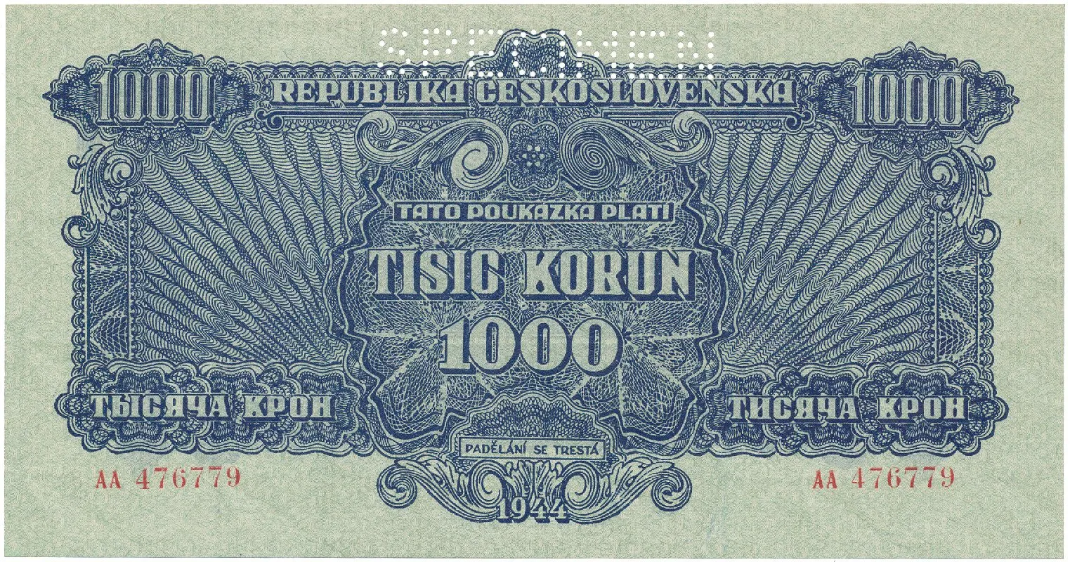 1000 Koruna 1944, SPECIMEN, Hej.61a.S1