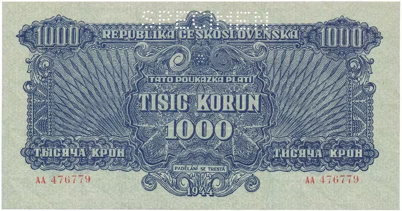 1000 Koruna 1944, SPECIMEN, Hej.61a.S1