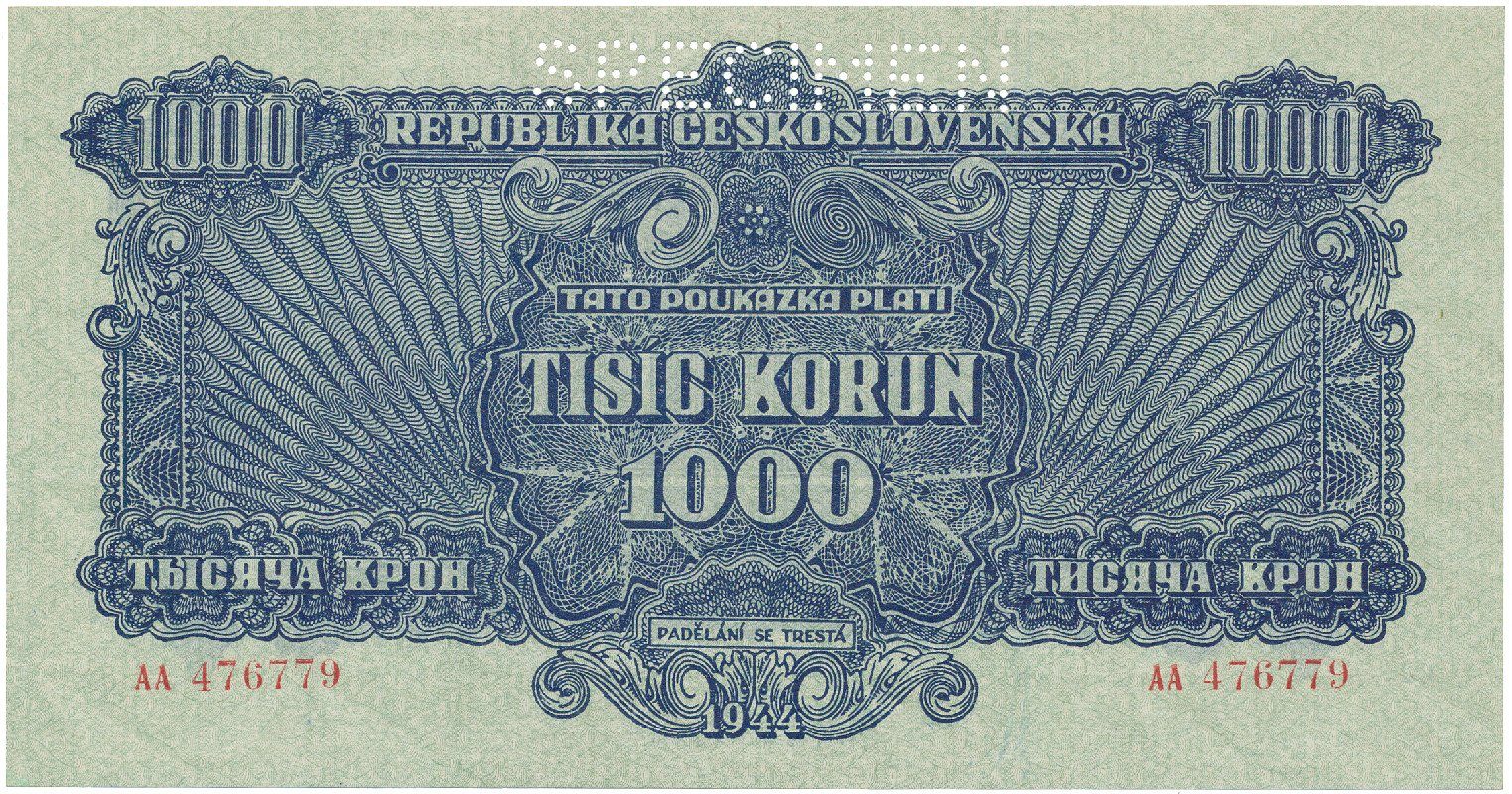 1000 Koruna 1944, SPECIMEN, Hej.61a.S1