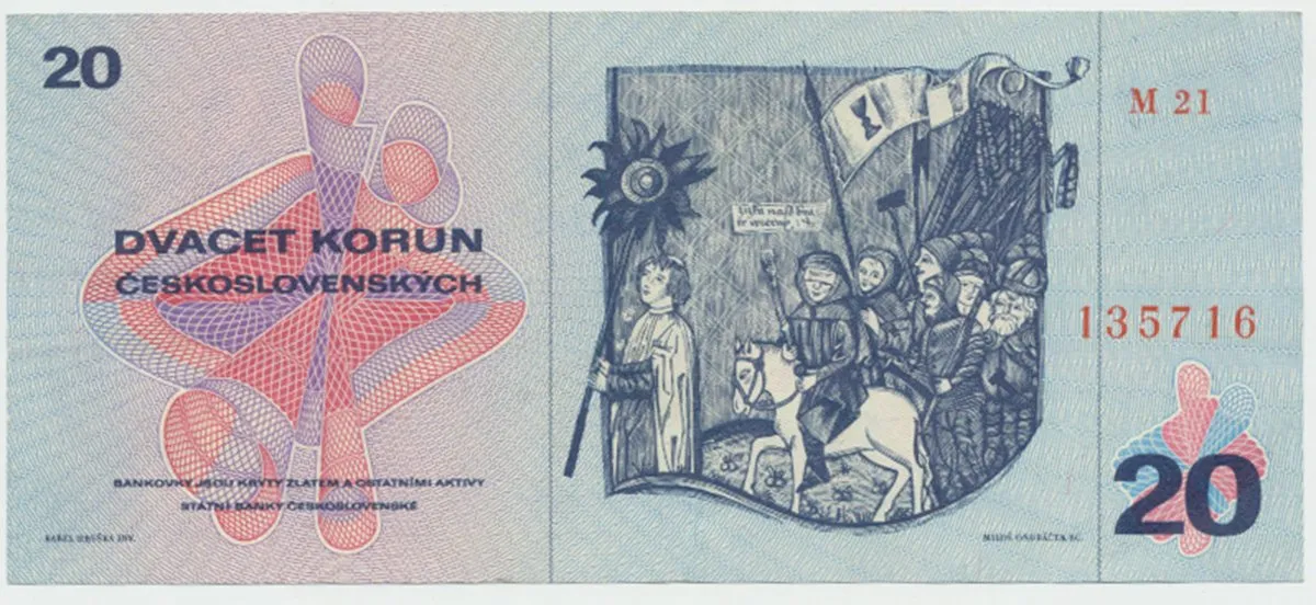 Československo, 20 Koruna 1970, série M, Hej.104aM