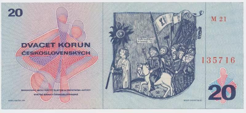 Československo, 20 Koruna 1970, série M, Hej.104aM