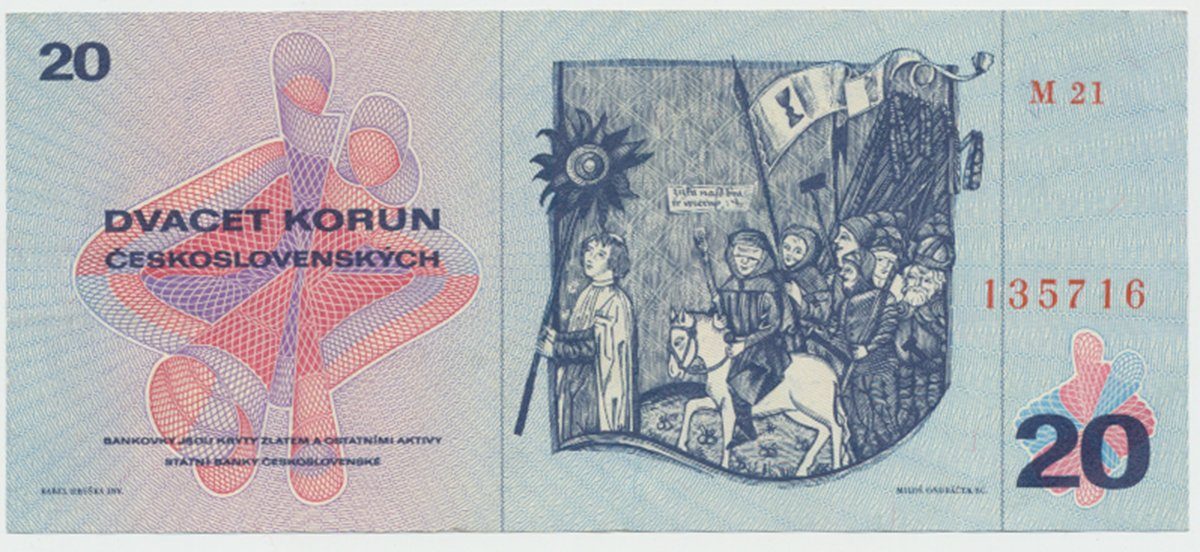 Československo, 20 Koruna 1970, série M, Hej.104aM