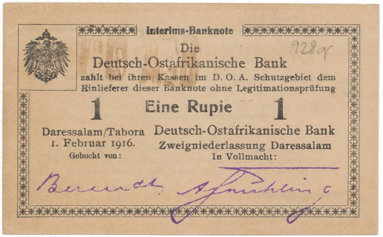 Německá Východní Afrika, 1 Rupie 1. 2. 1916, série W2, R.928q