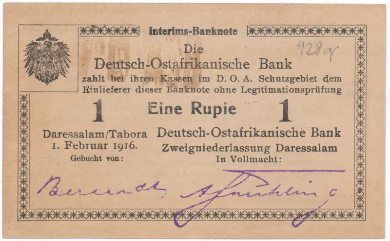 Německá Východní Afrika, 1 Rupie 1. 2. 1916, série W2, R.928q