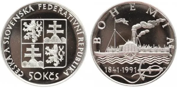 50 Kčs 1991 - Parník Bohemia, PROOF