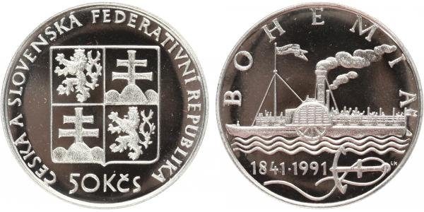 50 Kčs 1991 - Parník Bohemia, PROOF