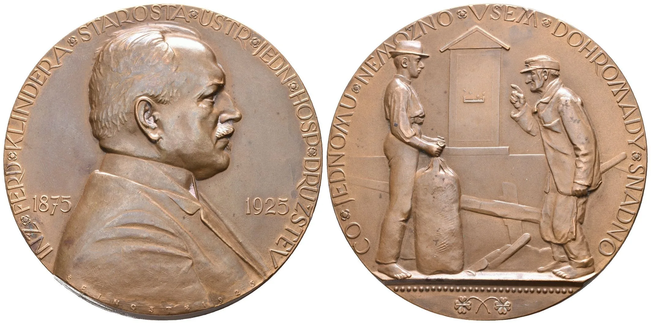 AE Medaile 1925 - Ferdinand Klindera, starosta Ústřední jednoty hospodářských družstev — 1