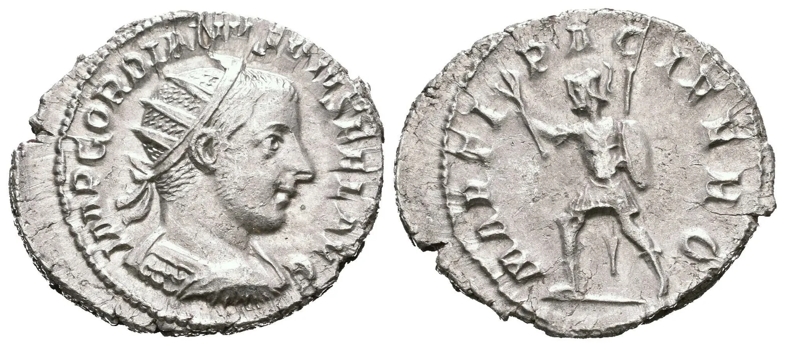Antoninian, Antiochia, 242 - 244, Rv: MARTI PACIFERO, Mars kráčející vlevo — 1