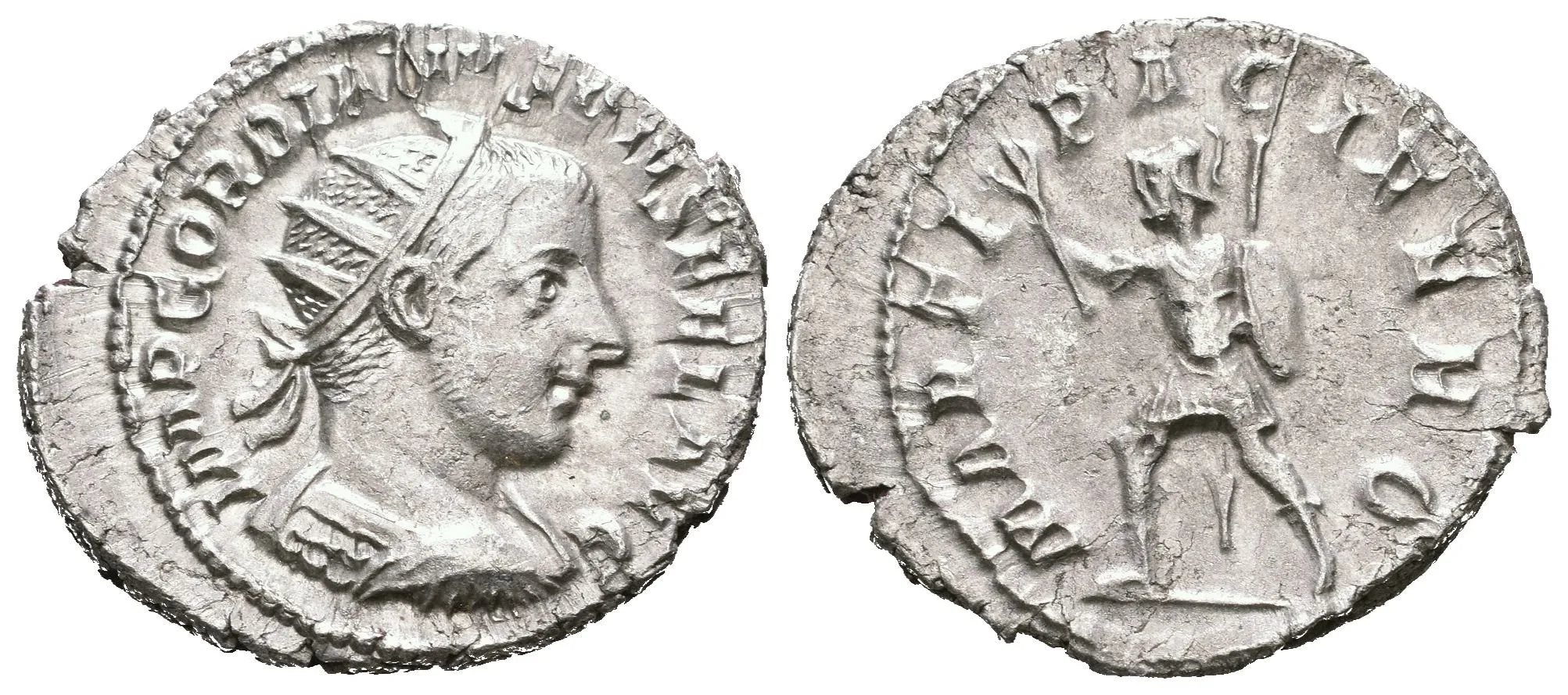 Antoninian, Antiochia, 242 - 244, Rv: MARTI PACIFERO, Mars kráčející vlevo — 1