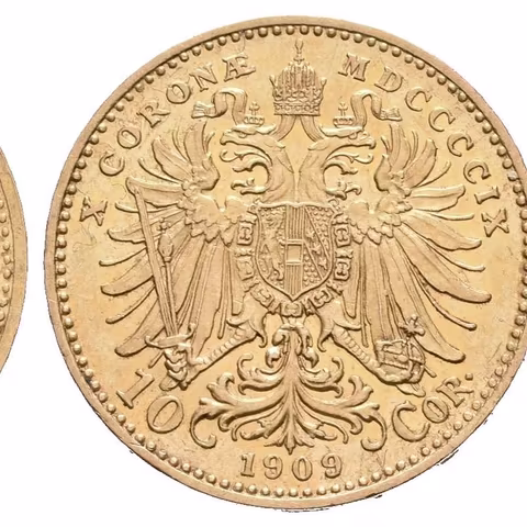 10 Koruna 1909, typ Schwartz, velmi pěkná zachovalost, lesk, drobné rysky