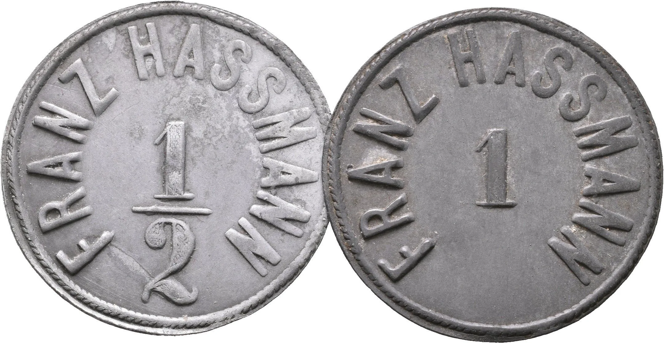 Trnovany - Franz Hassman, známka s hodnotou "1/2 a 1", Fe 28 mm_2 ks — 1