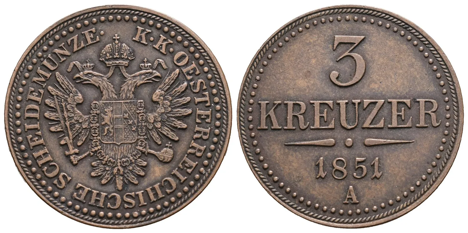 3 Krejcar 1851 A - šroubovací