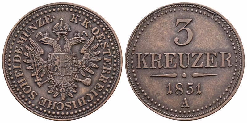 3 Krejcar 1851 A - šroubovací