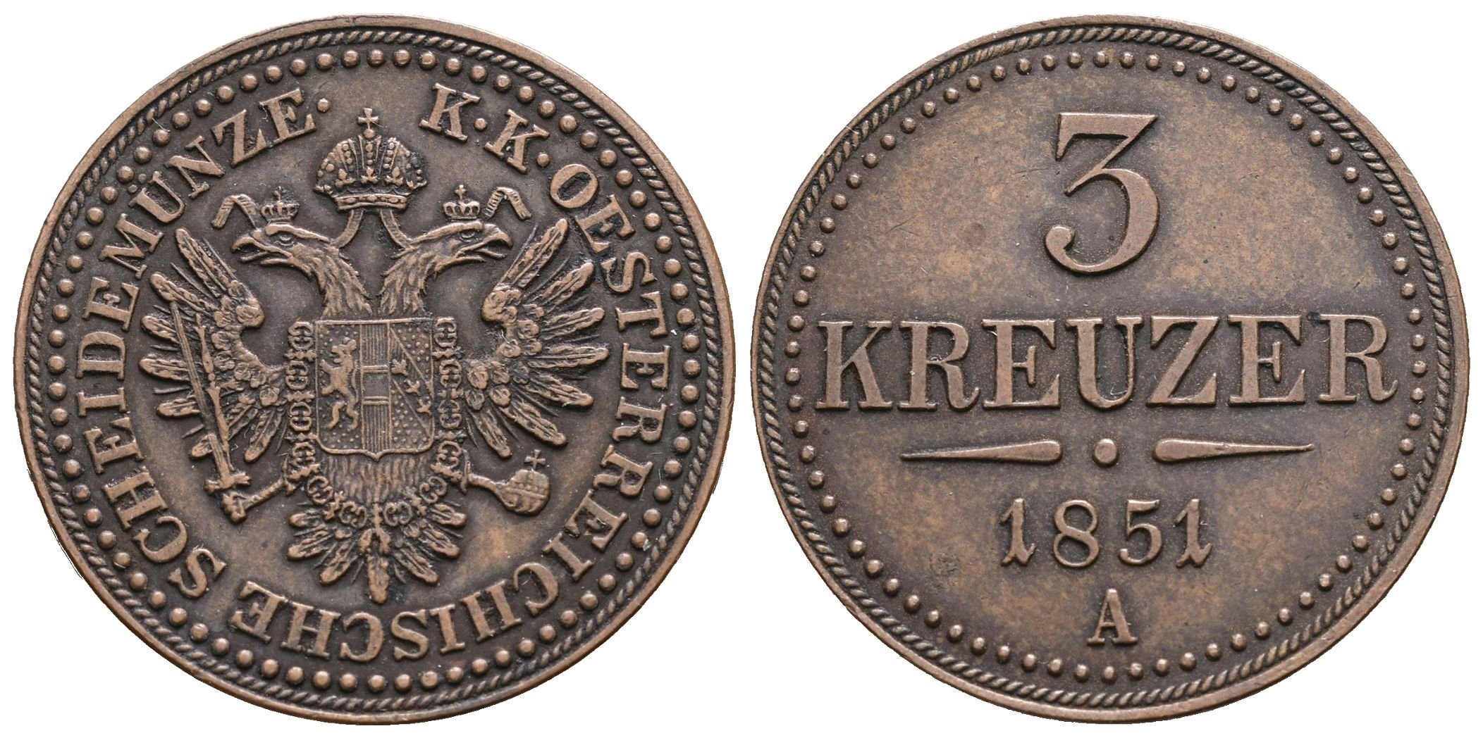 3 Krejcar 1851 A - šroubovací