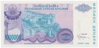 Chorvatsko - Srbská Krajina, 1 Milion Dinara 1994, anulát, A 0000000, P.R33 - fotografie 2