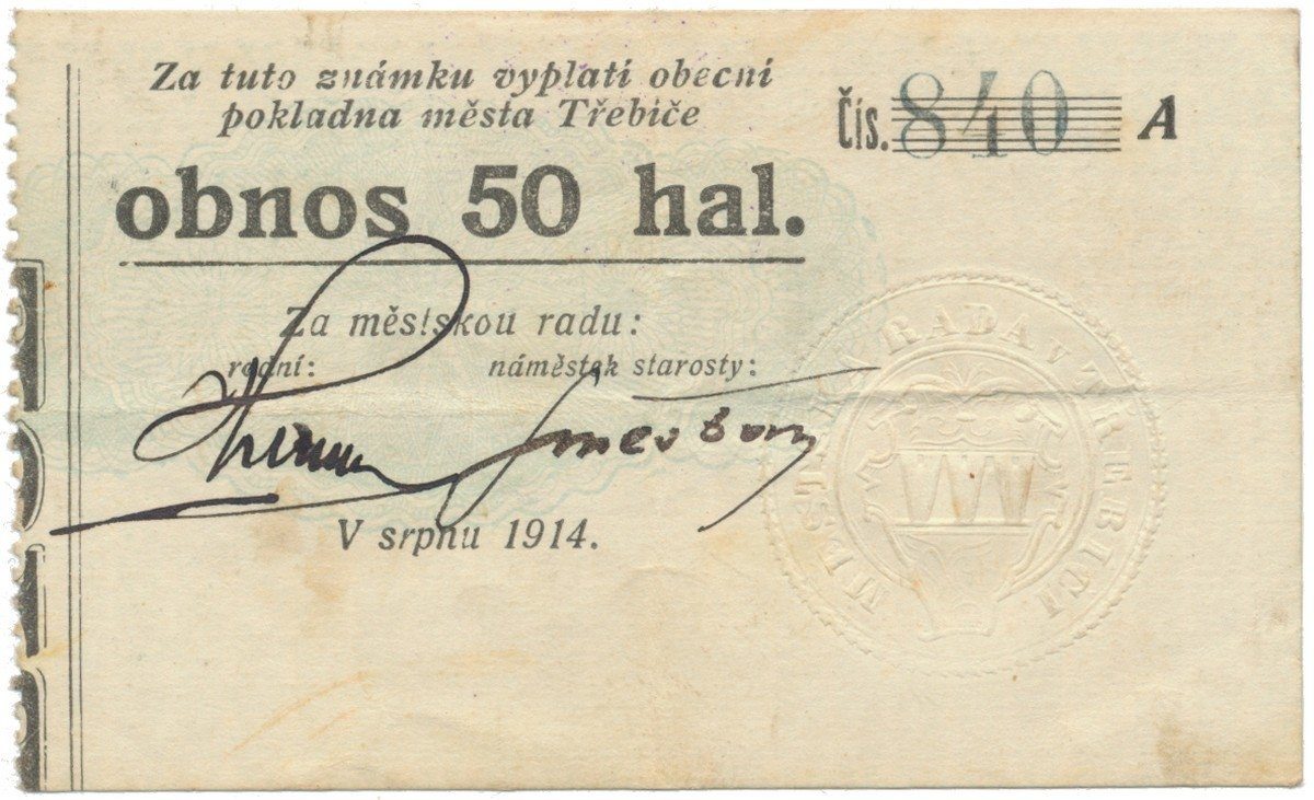 Třebíč - město, 50 hal srpen 1914, série A, HH.223.5.4c