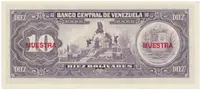 Venezuela, 10 Bolivares 1986, anulát - MUESTRA, P.61as - fotografie 2