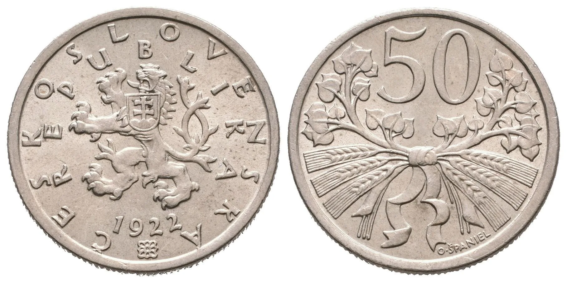 50 Haléř 1922, krásná zachovalost, lesk, patina — 1