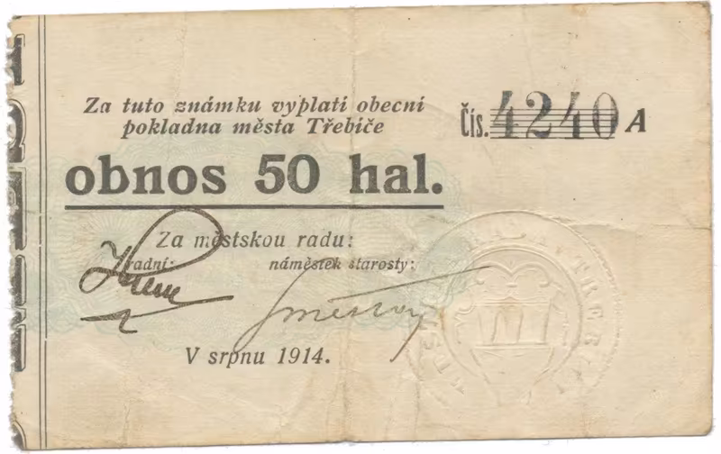 Třebíč - město, 50 hal srpen 1914, série A, HH.223.5.4i